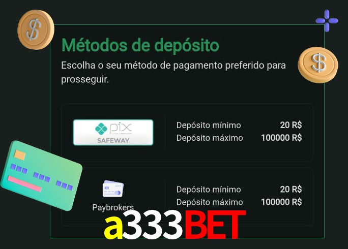 O cassino a333bet oferece uma grande variedade de métodos de pagamento